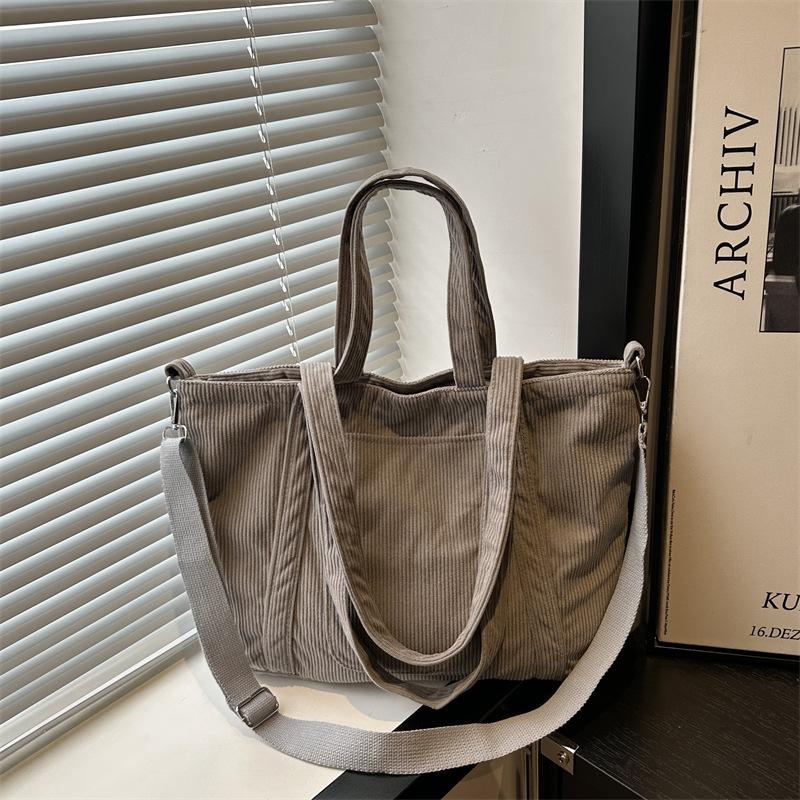 Flow Corduroy Large Capacity Tote Bag Women Commuter To Work Cloth Bag Students Class Shoulder Handbag Simple Messenger