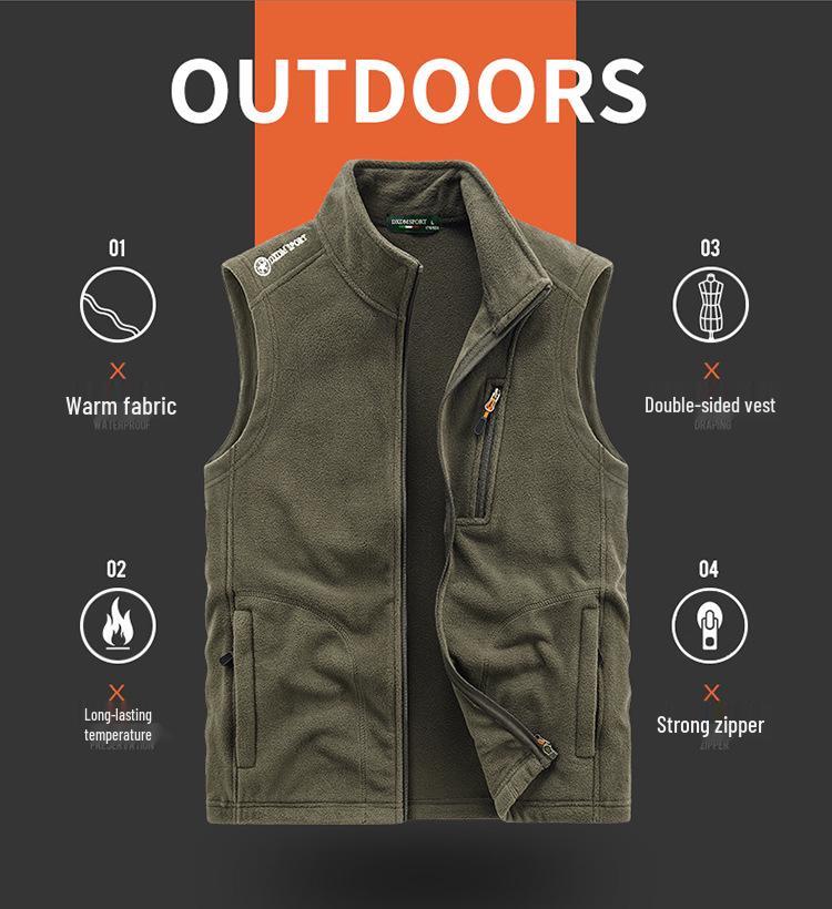 2024 Men's Autumn Fleece Vest Outdoor Sports Hoodie Jacket