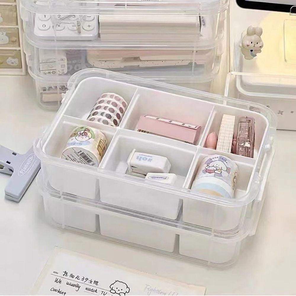 1Pcs 4 Layers Desk Storage Organizer Transparent Stackable Makeup Organizer Box School Office Plastic Jewelry Container Bins
