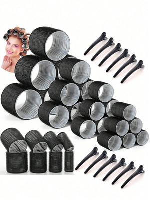 16pcs Self-Adhesive Hair Rollers Set For Different Hair Lengths Heatless Curlers With Clips As Diy Hair Styling Tool