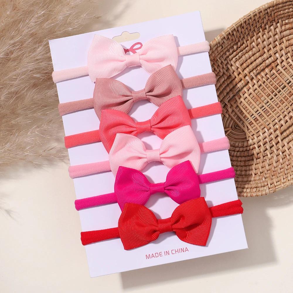 5/6Pcs Girls Solid Color Bowknot Headband For Baby Kids Grograin Ribbon Headwear Hair Bands Infant Hair Accessories