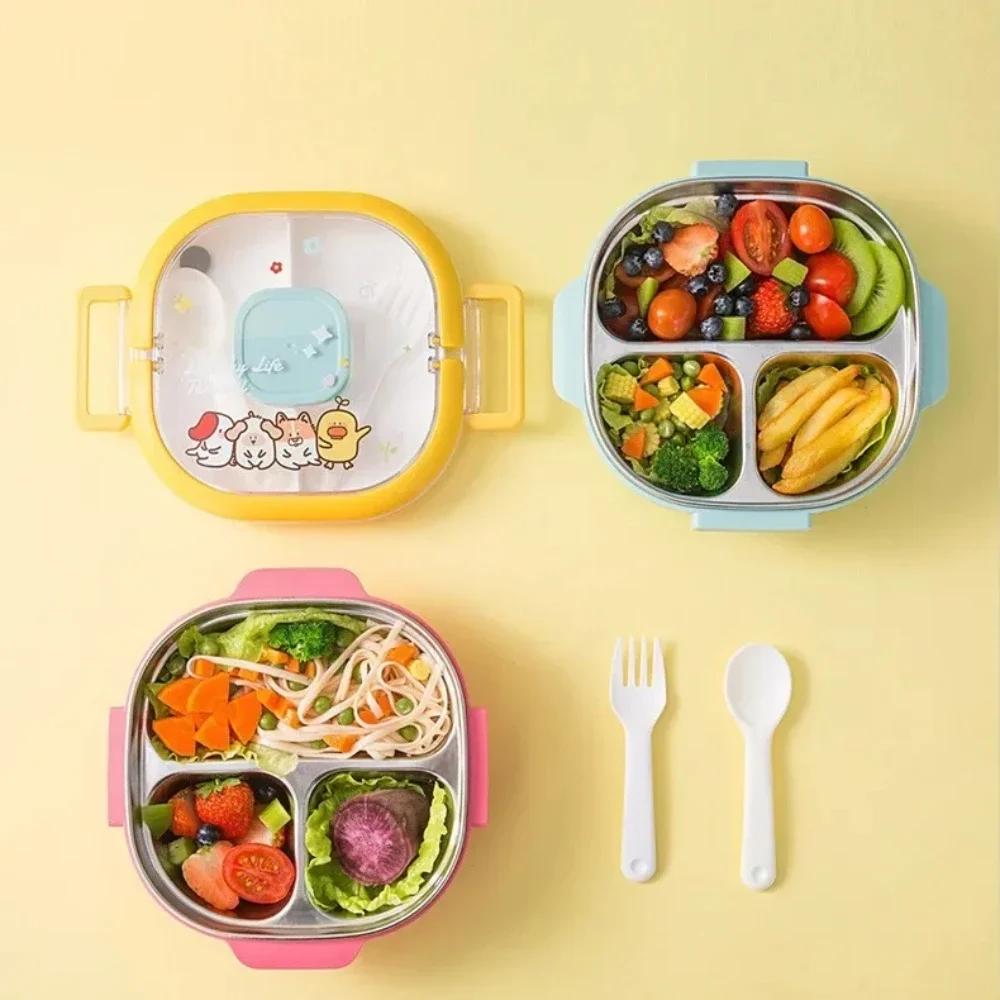 Cutie Bento de Picnic cu Capac din Oțel Inoxidabil cu Compartiment Cutii de Prânz Metalice pentru Copii Izolate pentru Călătorie Etanșe Recipient pentru Prânz pentru Alimente