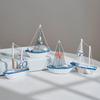 Mini Mediterranean Style Marine Nautical Wooden Blue Sailing Boat Ship Wood Crafts Sea Ornaments Party Room Home Decoration