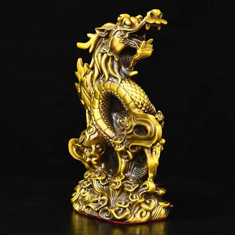Brass Auspicious Ornament Dragon Soaring Four Seas Craft Home Living Room Office Desktop Copper Decoration Brass color small lo