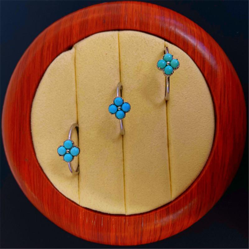 

S925 Silver Natural Hubei Turquoise Four-Leaf Clover Ring for Women - Adjustable and High Porcelain Finish Adjustable срібний