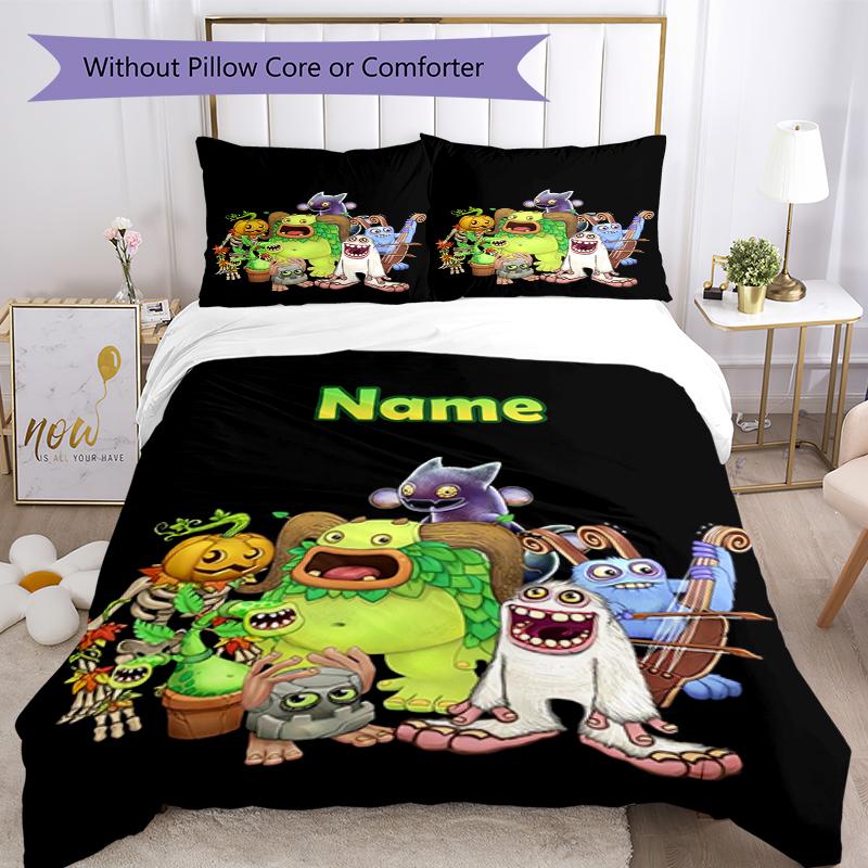 3pcs Custom Name My Singing Monsters Playground Bedding Set Duvet Cover Closure Includes 1 Duvet Cover & 2 Pillowcases, Soft and Comfortable for All S