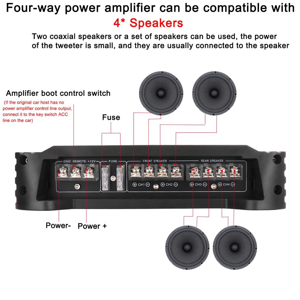 12V 9900W Car Amplifier 4-channel Powerful Car Audio Subwoofer Aluminum Alloy Vehicle Power Stereo Amp A/B Car Sound Amplifiers