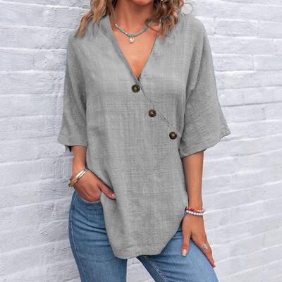 Women's Shirt Top V-Neck Solid Casual Loose Shirt Summer Fashion V Neck Elegant Short Sleeve Party Tops Shirts Womens Clothing