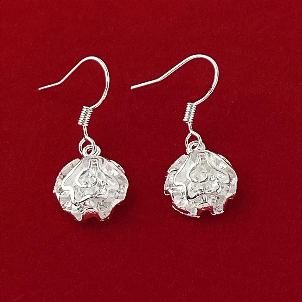 925 Sterling Silver Rose Flower Drop Earrings for Women Engagement Party Jewelry Gifts