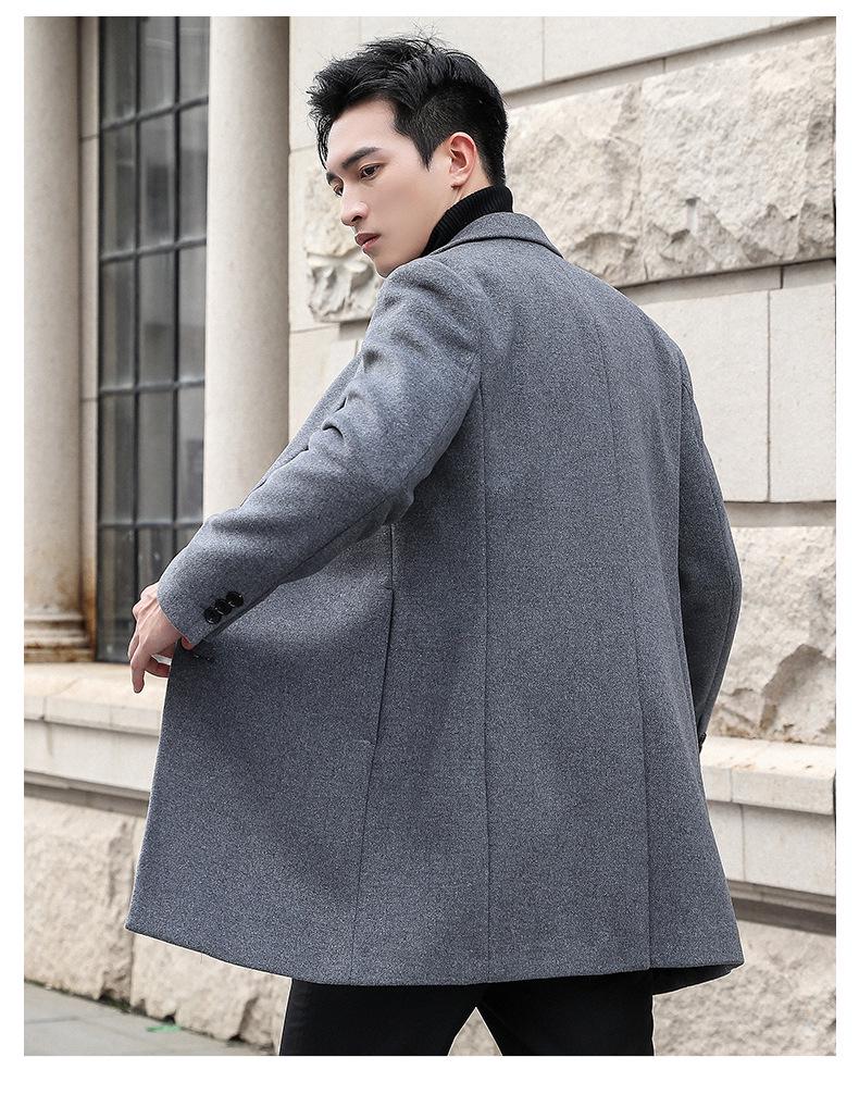 Men's Mid-Length Wool Slim Fit Trench Coat