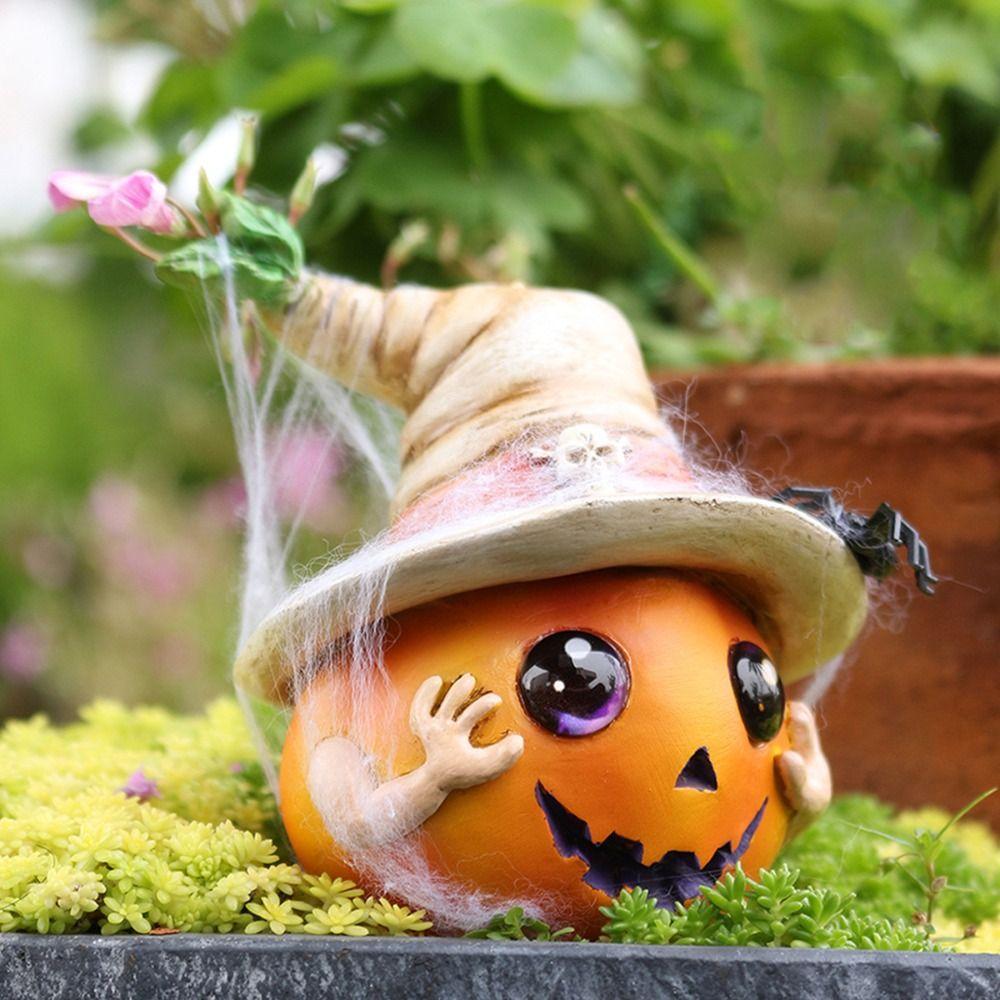 Cute Pumpkin Head Figurines Resin Miniature Statue Ornament Pumpkin Elf Sculpture  Harvest Festival