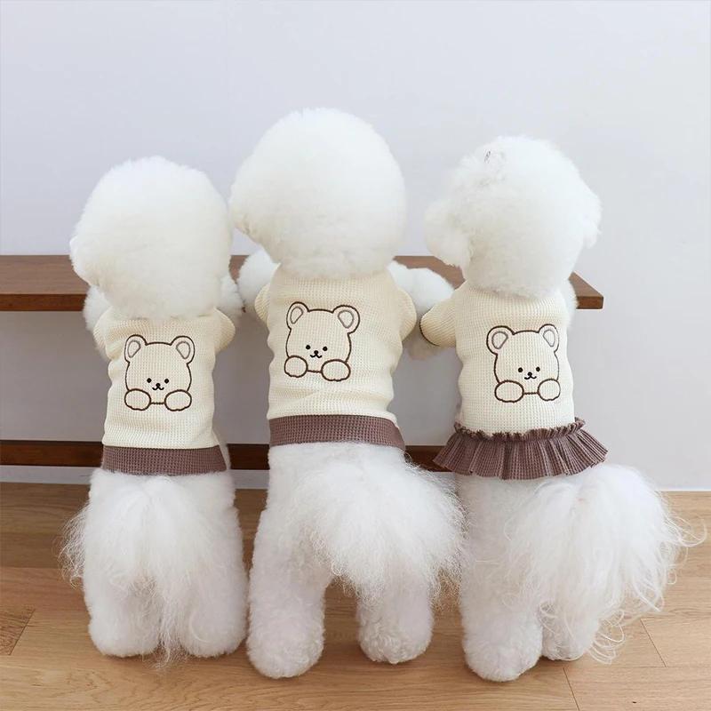 Korean Style Pet Dog Clothes Couple Clothing For Small Dogs Shirt Cute Cat Dog Dress Skirt Chihuahua Yorkie Clothes For Dogs Pug