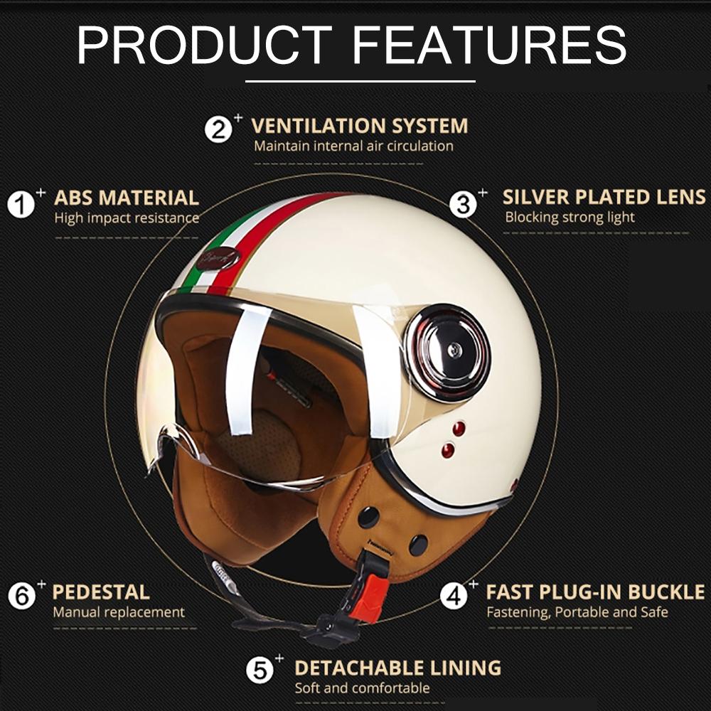 BEON Motorcycle Helmet Open Face Casco Moto Electric Scooter Helmet DOT Certified Retro Vintage Helmet Motorbike Racing Capacete