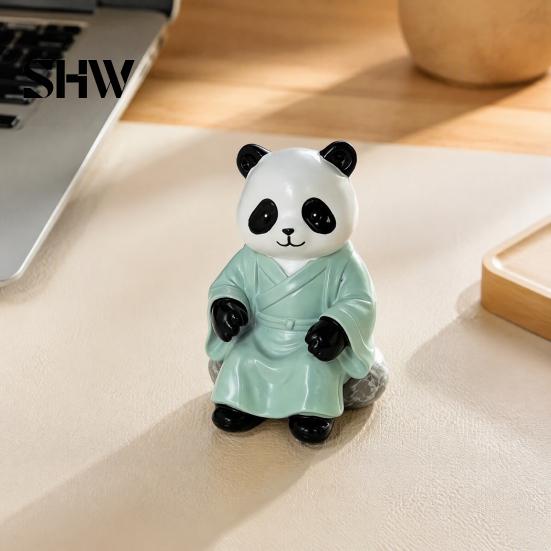 Durable Indoor Outdoor Resin Decor Panda Playing Go Chess Figurine, Zen Robe Tabletop Relaxing Atmosphere Decoration Ornament, Cute Statue for