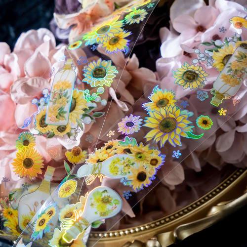 Alideco 6 Pieces Masking Tape Cute Retro INS Flower Handbook 50mm Width x 3m Roll PET Adhesive Tape Wide Width DIY Stylish Masking Sticker (huazuiping
