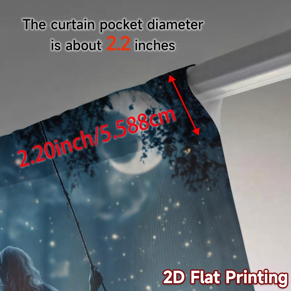 2pcs, 2D FLAT PRINTING Curtains (Without Rod) Moonlit Specter Chic Contemporary Curtains Versatile 100% Polyester Curtains
