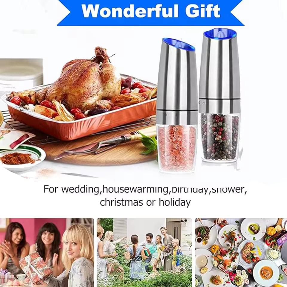 New 1pc/2pcs, Gravity Electric Salt And Pepper Grinder - Salt & Pepper Mill Sets With LED Light, One Hand Automatic Operation, Adjus