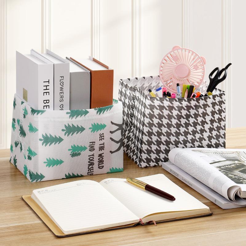 Polka Dot Fabric Storage Basket Foldable Desktop Organizer Box Waterproof Cloth Container For Home Bedroom Desk Tidy