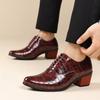 British 2025 fashion casual leather shoes fashion outer height increase 5cm men's plaid high heel thick heel wedding shoes 6cm