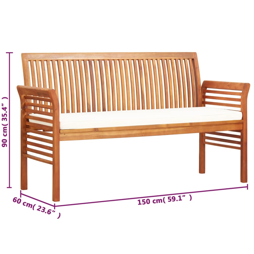 3 Seater Garden Bench with Cushions 150 cm Solid Acacia Wood