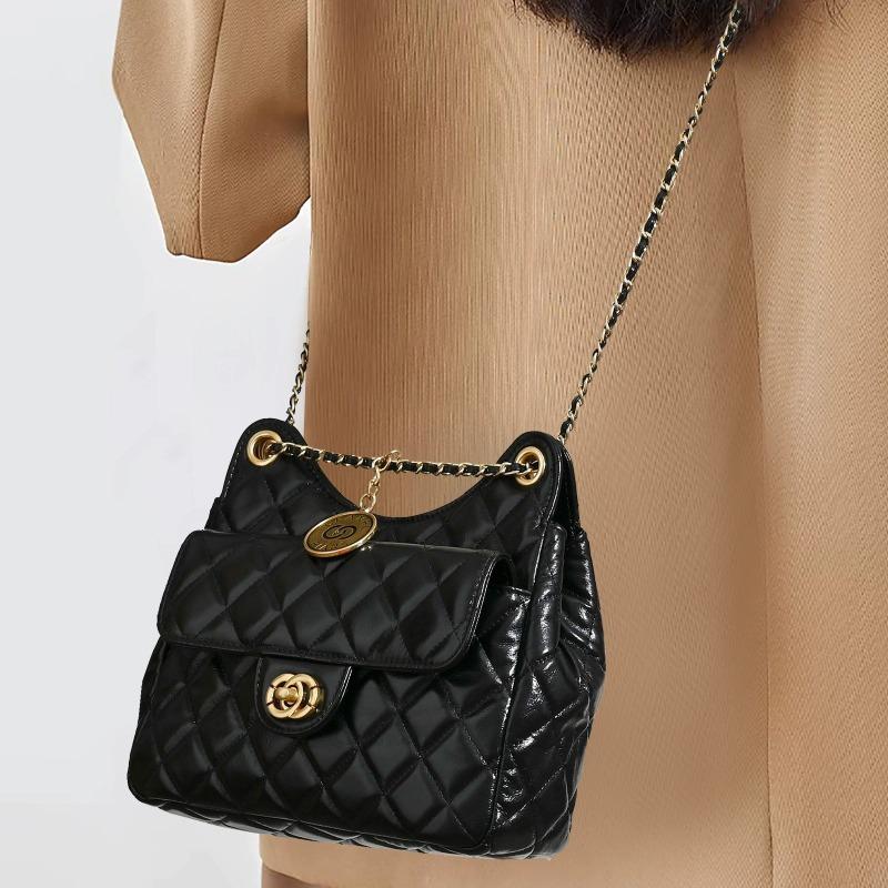 Niche leather messenger bag women's first layer cowhide rhombus chain bag shoulder women's bag