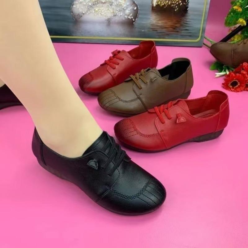 Single shoes women's autumn new soft leather thick heel fashionable and comfortable versatile lightweight round head women's shoes