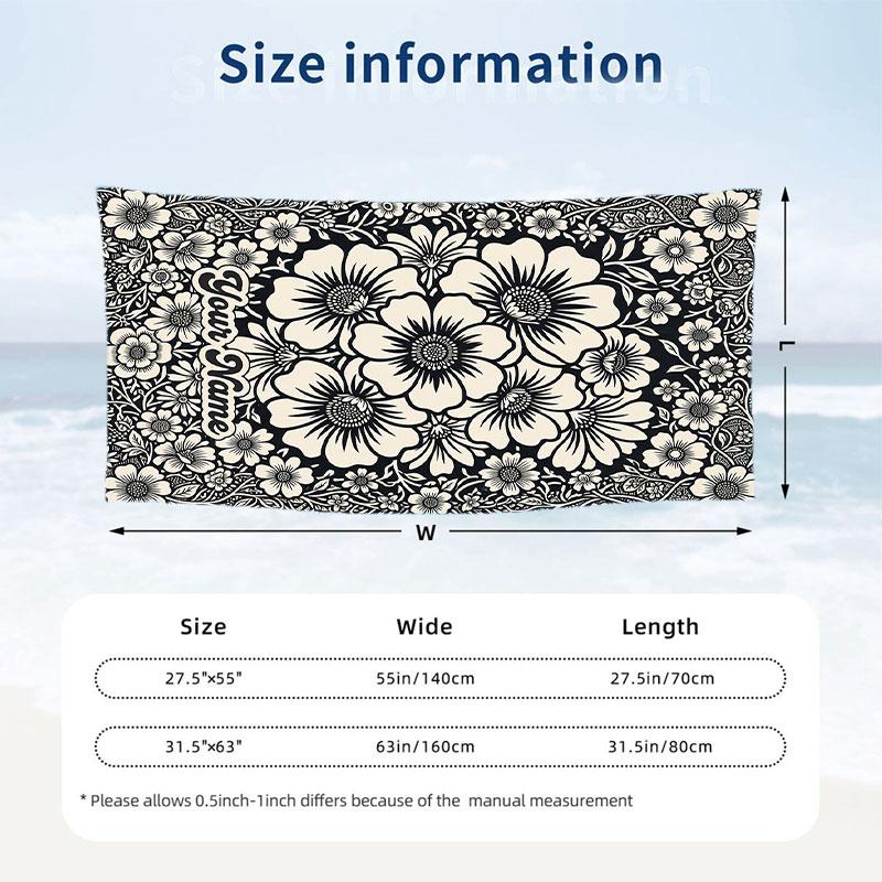 Floral Artwork 30 Theme Quick Dry Beach Towel Custom Name Text Print Large Sand Resistant Towel Beach Vacation