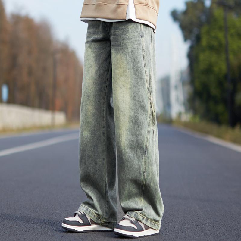 American high street jeans men's spring and autumn trendy brand old retro loose straight casual overalls