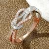 Metal Electroplated Two-color Elegant Ring for Women, Micro-inlaid Zircon Fashion Ring, Knot Design Jewelry