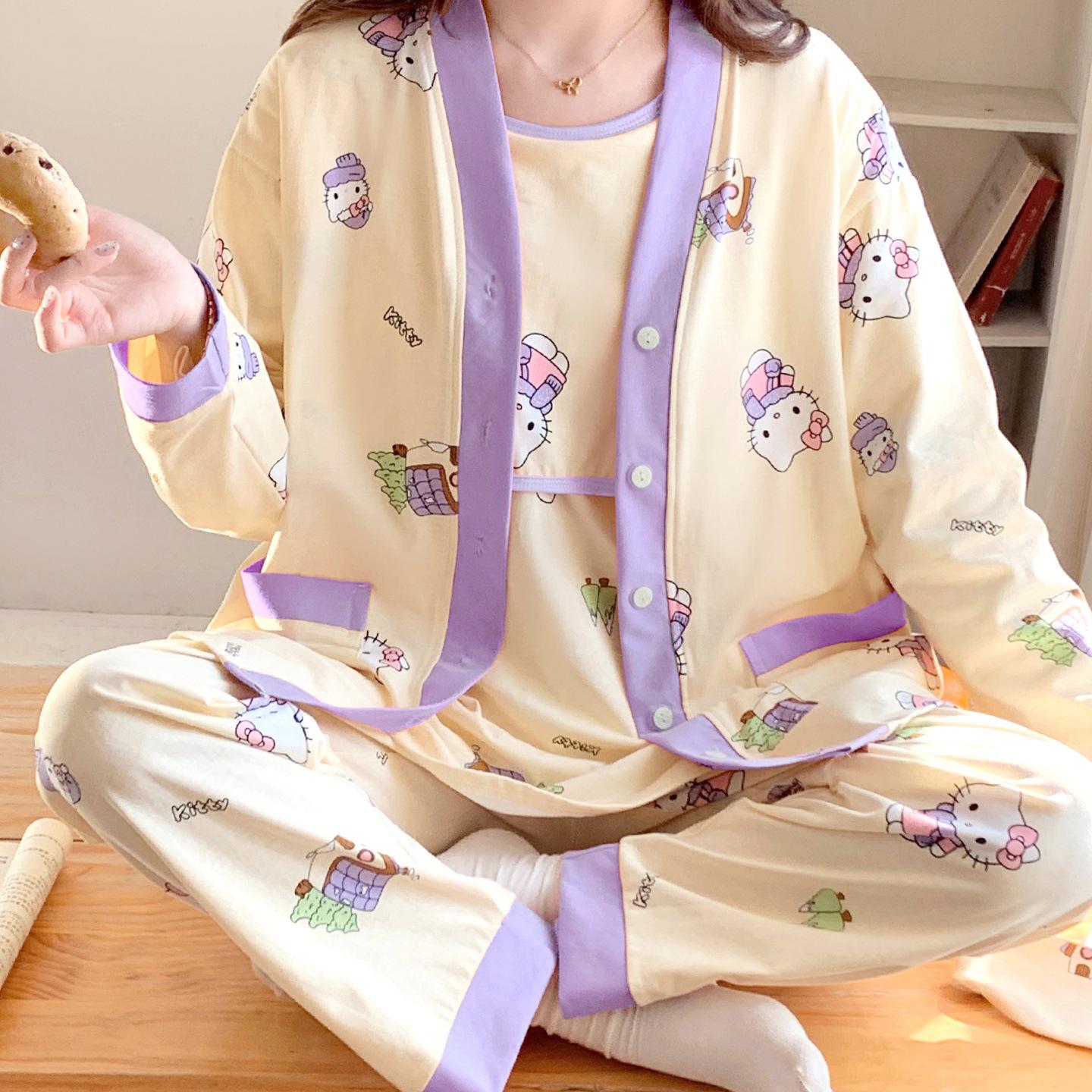

Three-Piece Maternity Pajama Set with Chest Pads for Labor and Nursing XXXL