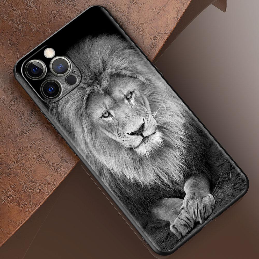 

Phone Case for Apple iPhone 14 15 11 12 13 Pro Max XR X 7 8 Plus XS Black Soft Cover SE 2020 Coque Lion Tiger Animal Bumper iPhone 15