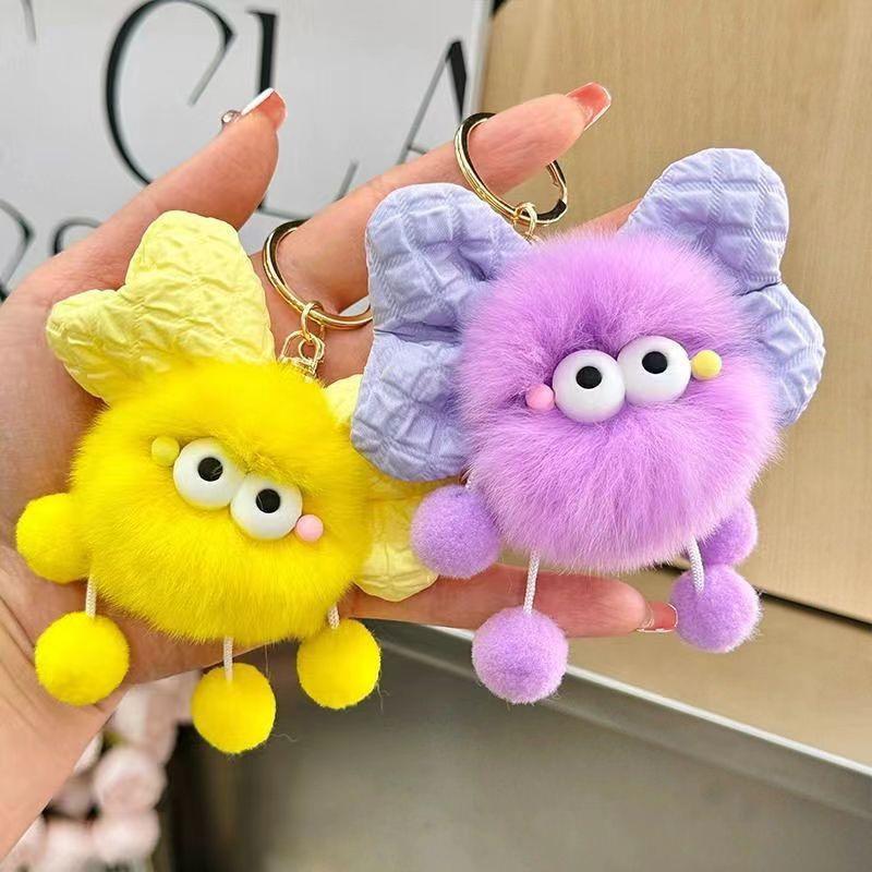 Adorable Rex Rabbit Fur Bow Plush Soot Ball Keychain & Bag Charm