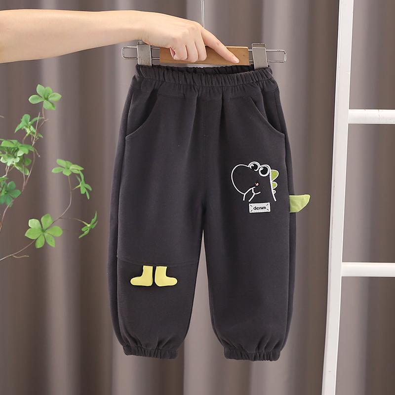 Baby Toddler Boys Cute Dinosaur Pattern Sweatpants Loose Fit Elastic Waist Jogging Trousers With Pockets For Daily Wear