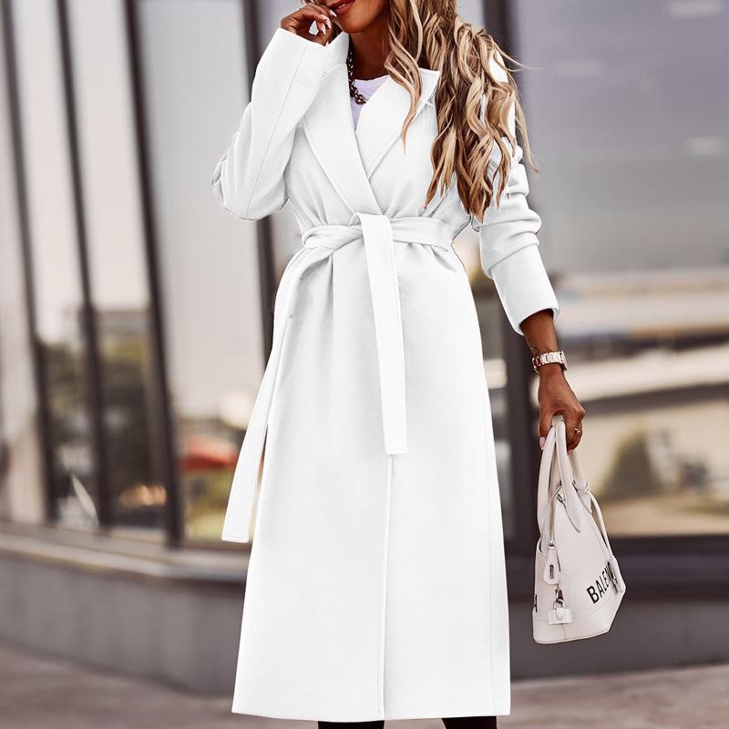 

Жіноче модне вовняне пальто з V-подібним вирізом на зав язках та довгими рукавами Large білий