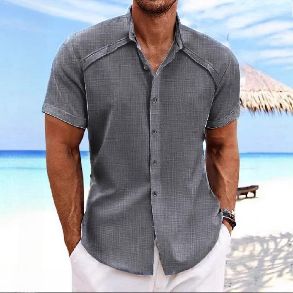 Sommer Herren Kurzarmhemden, Hawaiianische Freizeit Kurzarm Unifarbene Hemden, Strandurlaub Outdoor Freizeithemden