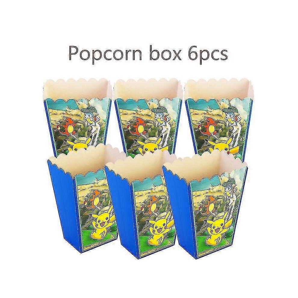 (6pcs Popcorn box) Birthday Decoration Boys Girls Pink Pikachu Paper Plate Cups Tableware Set Balloons Deco Kids Baby Shower Party Supplies 2025