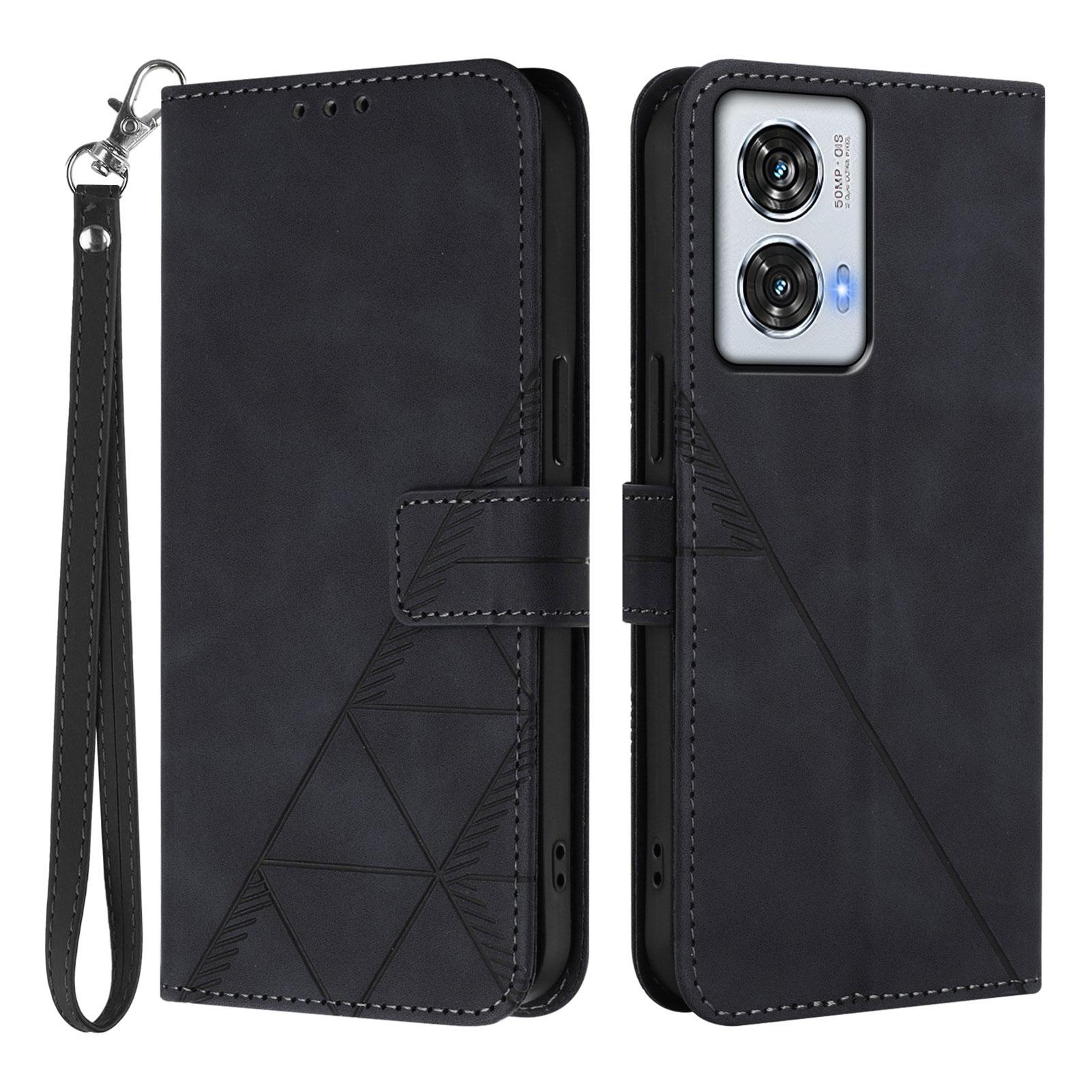 

For Motorola Moto G85 5G/Motorola Edge 50 Fusion 5G Leather Case with Hand Strap Wallet Stand Phone Cover Black