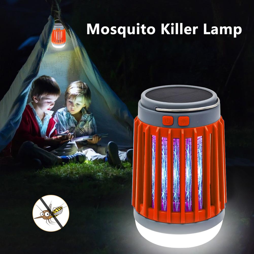 Solar Powered Shock Mosquito Killer USB Charging Fly Swatter Zapper 4 Lighting Modes Light Last Up To 20H for Home Office
