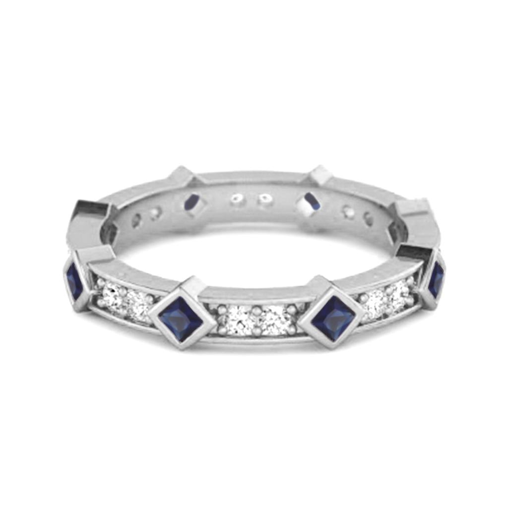 Blue Sapphire Eternity Band Ring - 925  Sterling Silver