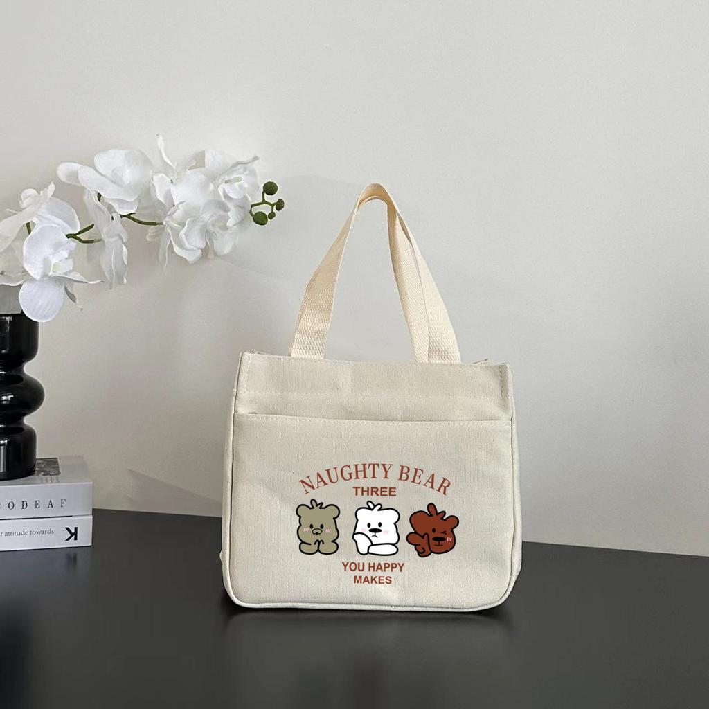 New canvas tote bag dirt-resistant large-capacity simple office worker student versatile lunch box mommy thermal insulation bento bag