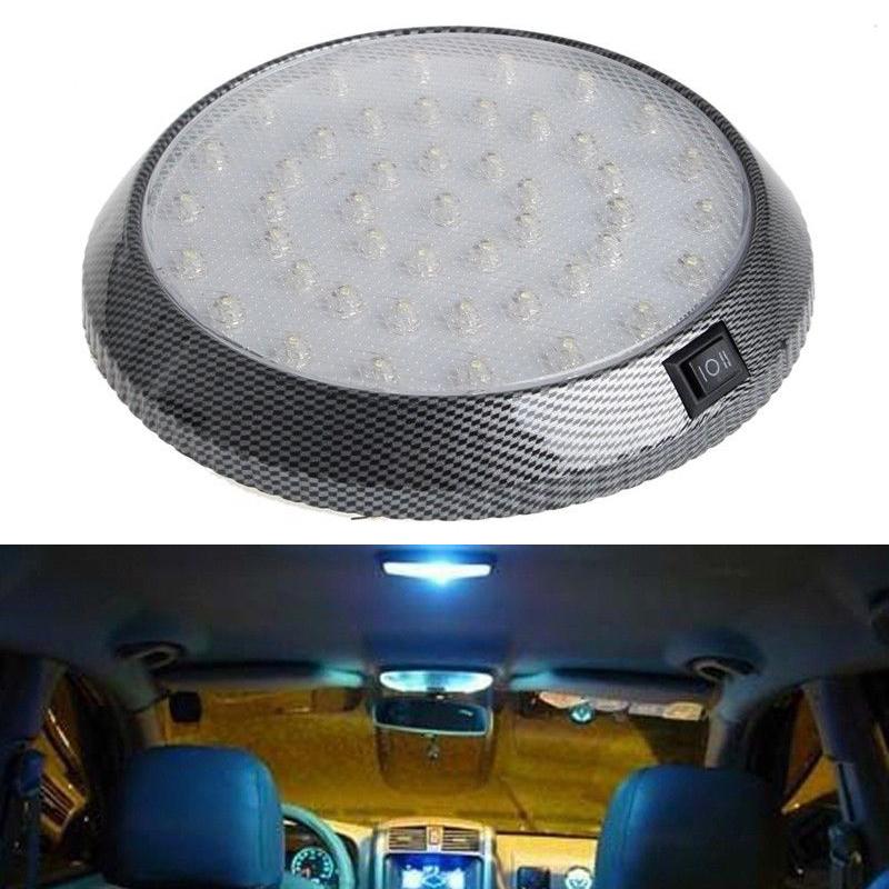 12V 46 LED Round Car Roof Light Lamp Chrome Carbon Look Interior Super Bright with ON/OFF Switch For Camper Van Caravan Boat RV