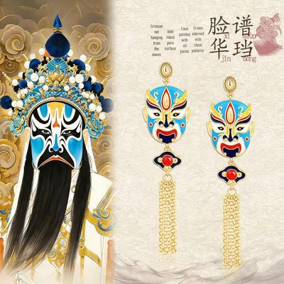 925 Sterling Silver Peking Opera Mask Stud Earrings – Chinese Style for Girls