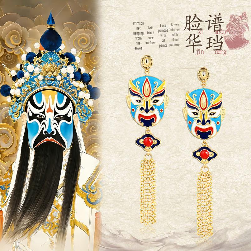 925 Sterling Silver Peking Opera Mask Stud Earrings – Chinese Style for Girls