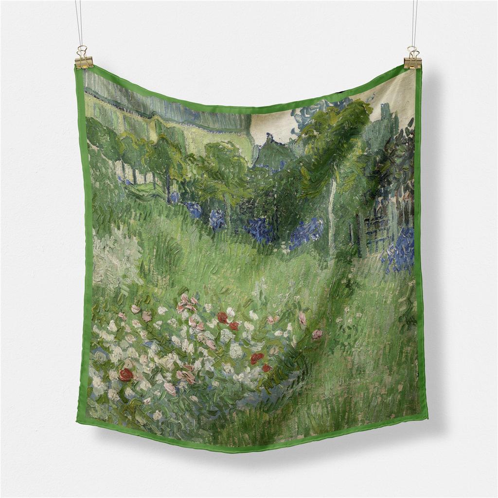 Famous Oil Painting Twill 100% Silk Scarf 53cm Square Scarves Fashion Hijab Women Scarf Wraps Head Scarf Neckerchief Bandana