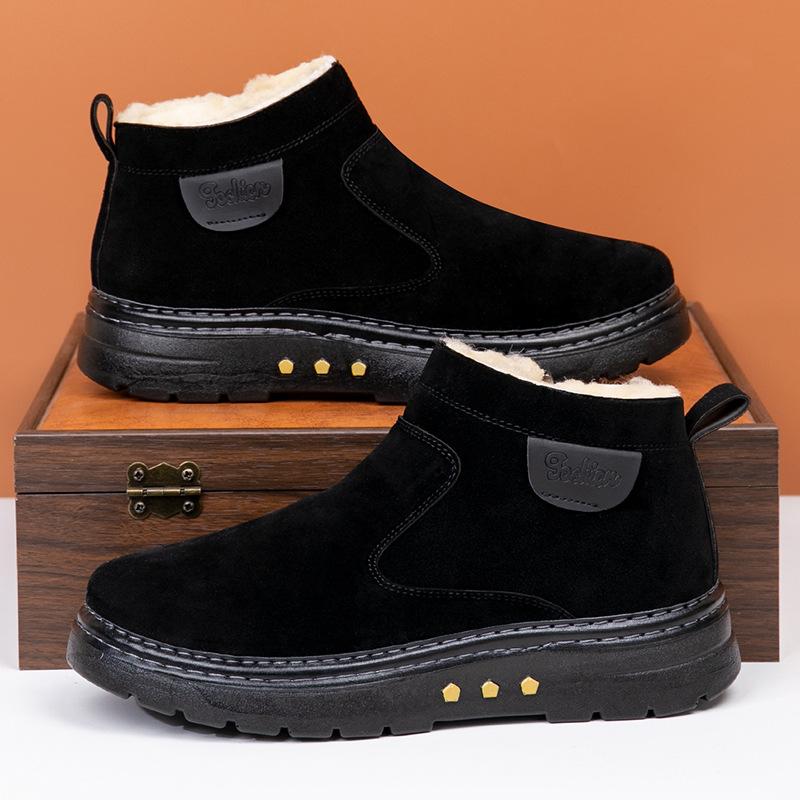

Зимние новые старые пекинские ботинки мужские ботинки теплые и нескользящие шерстяные туфли для отцов среднего и пожилого возраста с набивкой и утолщенным хлопковым ворсом 39 чёрный