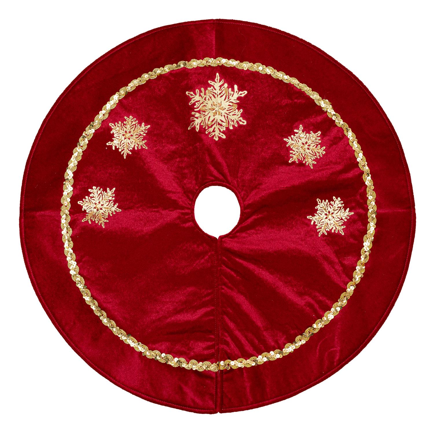Gold Sequin Velvet Snowflake Christmas Tree Skirt - Red 24 inches красный