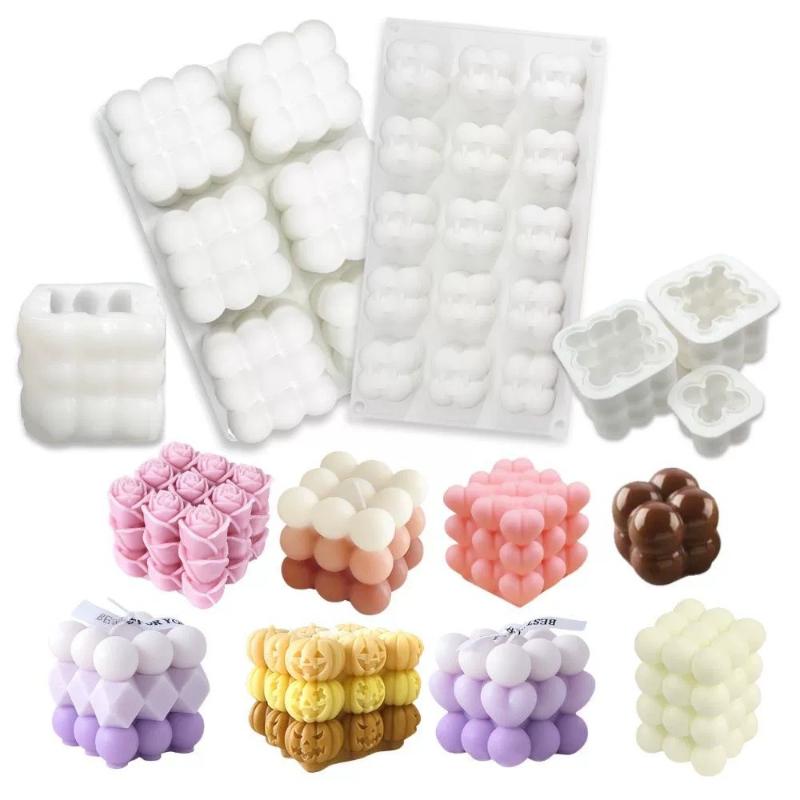 3D Cube Silicone Candle Mold DIY Crystal Epoxy Mould Small Round Ball Soap Molds Candle Making Tool Handcraft Decor Supplies