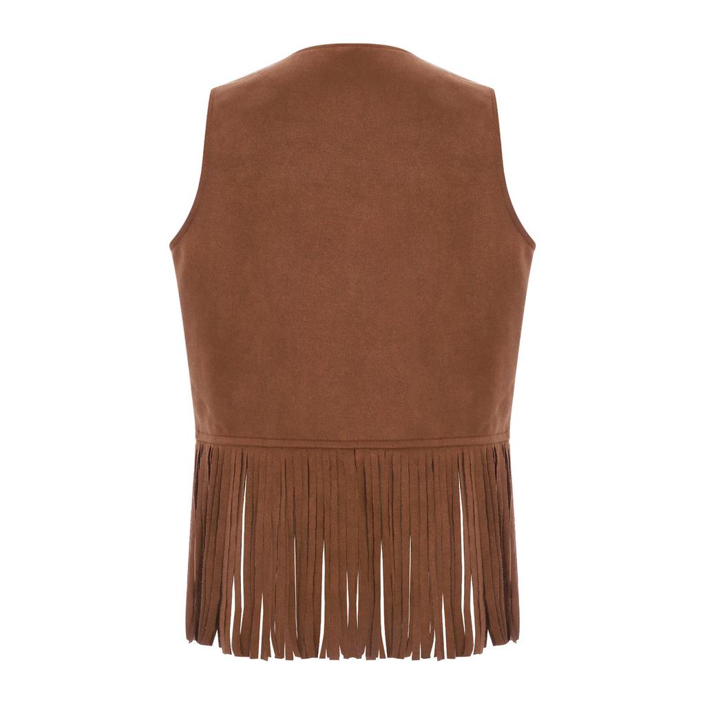 Unisex Dětská kovbojská vesta Otevřená vesta Hruď Ozdobné cvočky Design střapců Třásně Lem Západní párty kostým