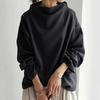 Women Cowl Neck Knit Long Sleeve Top Solid Blue Loose Oversized Casual Office Blouse