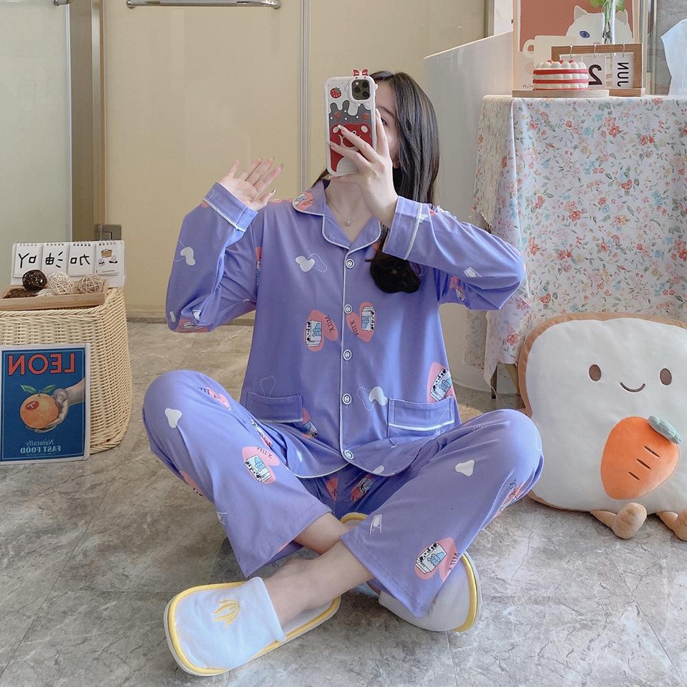 Spring and Autumn Women Pajamas Family Clothing Set Women Long Sleeves and Trousers Autumn and Winter Casual Loose Family Clothing Set